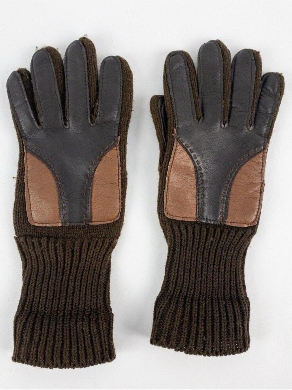 Interpur Vintage Brown Knit Patch Gloves Womens One Size